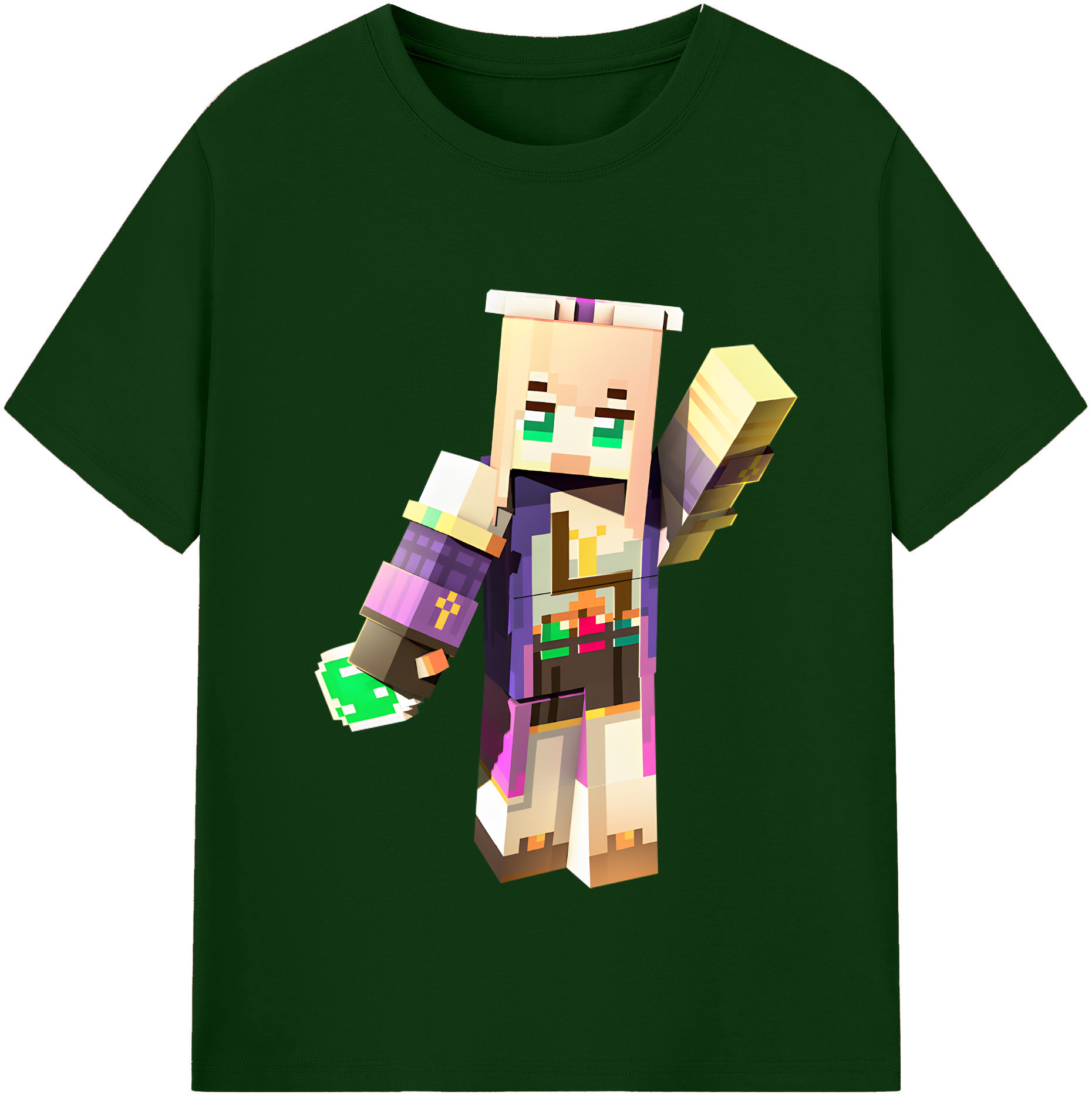 （画像用） マインクラフト ブロックの世界 Minecraft MC Block world 綿100％半袖Tシャツ（フロントプリント）